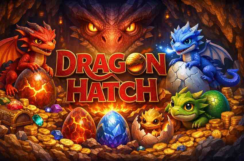 Jogo Dragon Hatch com tema de dragões disponível na plataforma 777F